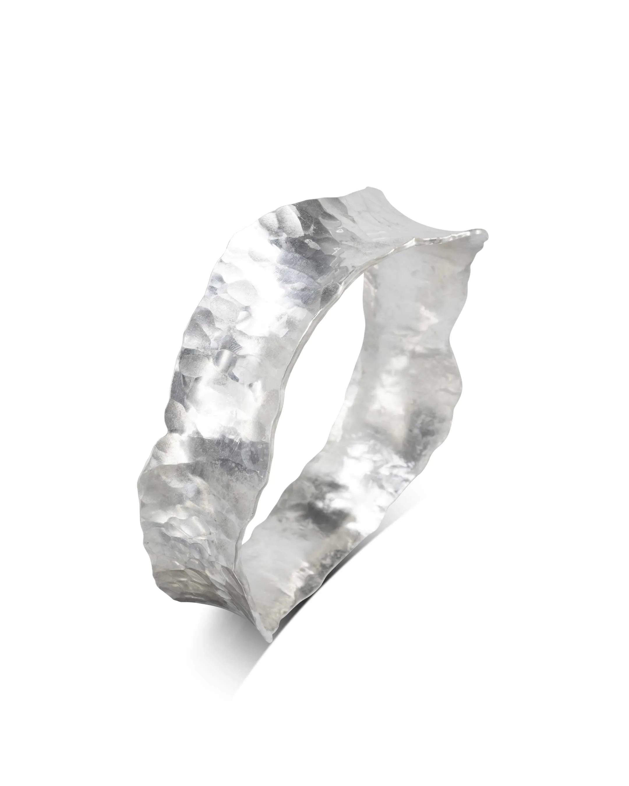 Hammered Concave Solid Silver Bangle (Wave)