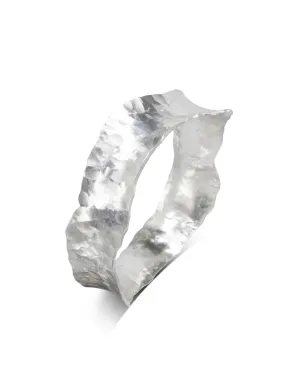 Hammered Concave Solid Silver Bangle (Wave)