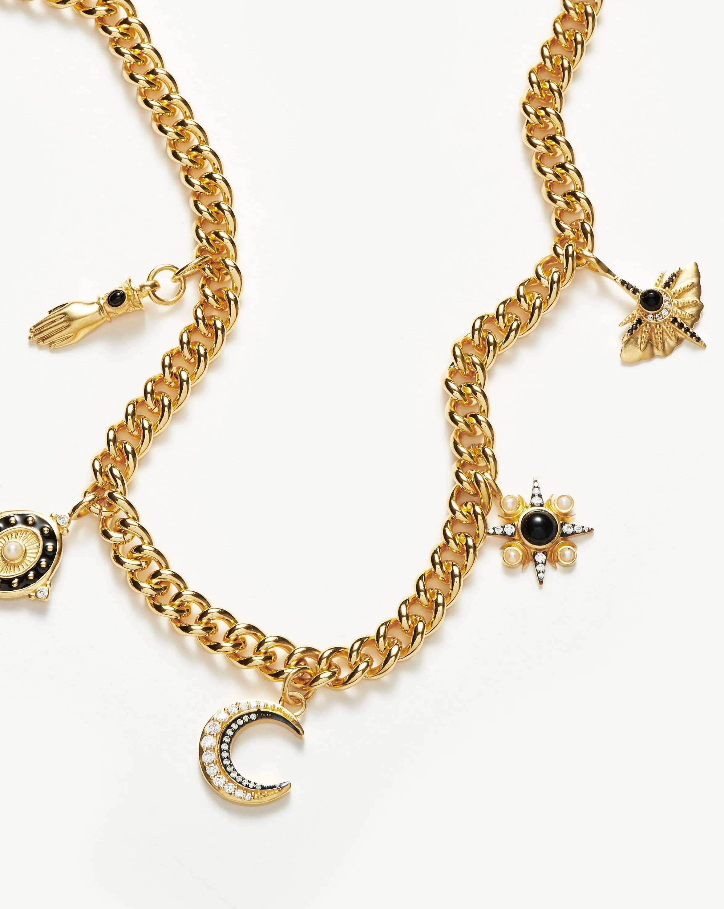 Harris Reed Symbols of Change Charm Choker | 18k Gold Plated/Pearl & Onyx & Rainbow Moonstone