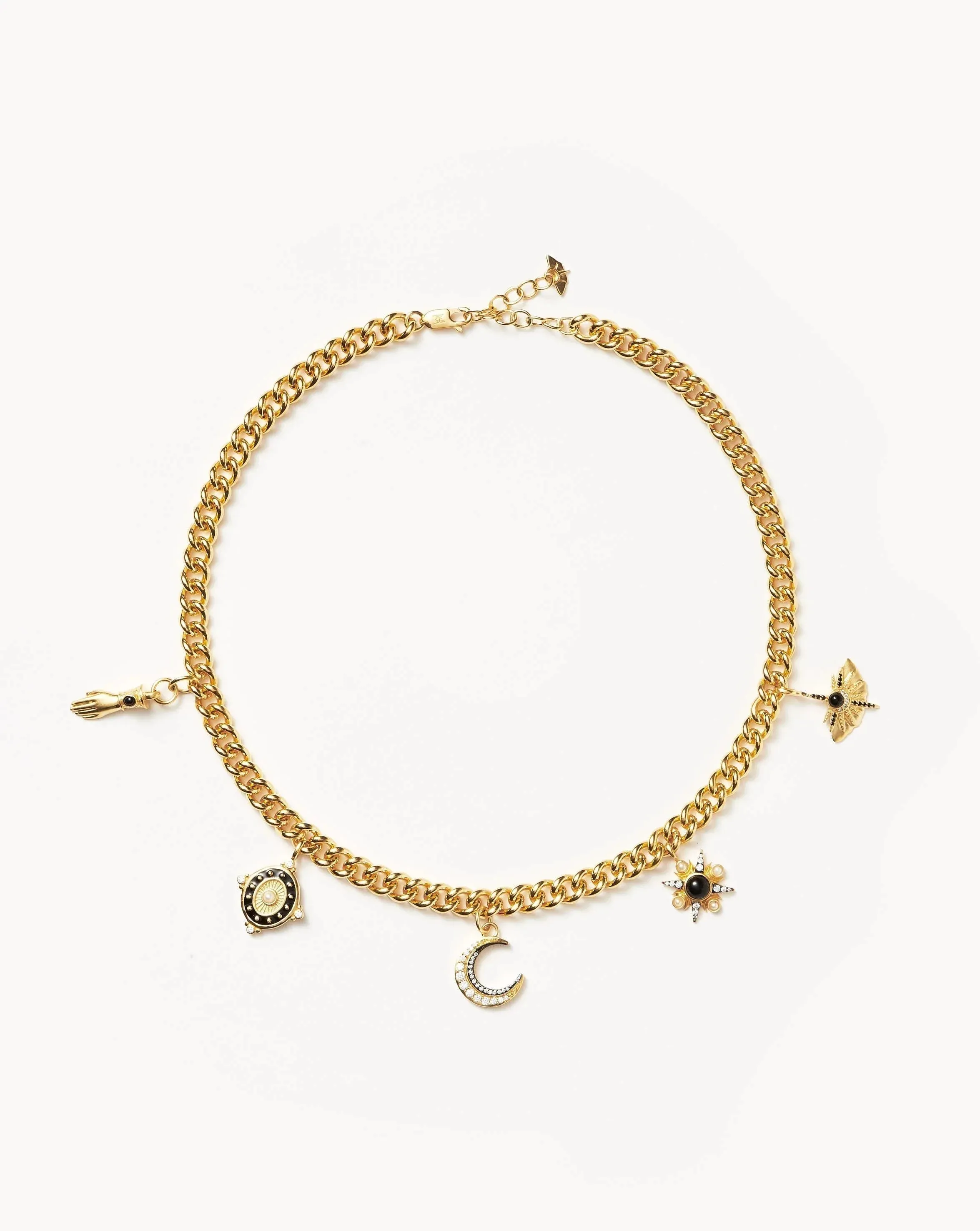 Harris Reed Symbols of Change Charm Choker | 18k Gold Plated/Pearl & Onyx & Rainbow Moonstone