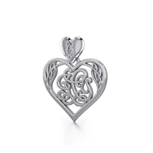 I LOVE YOU Monogramming Celtic Heart Silver Pendant TPD5195