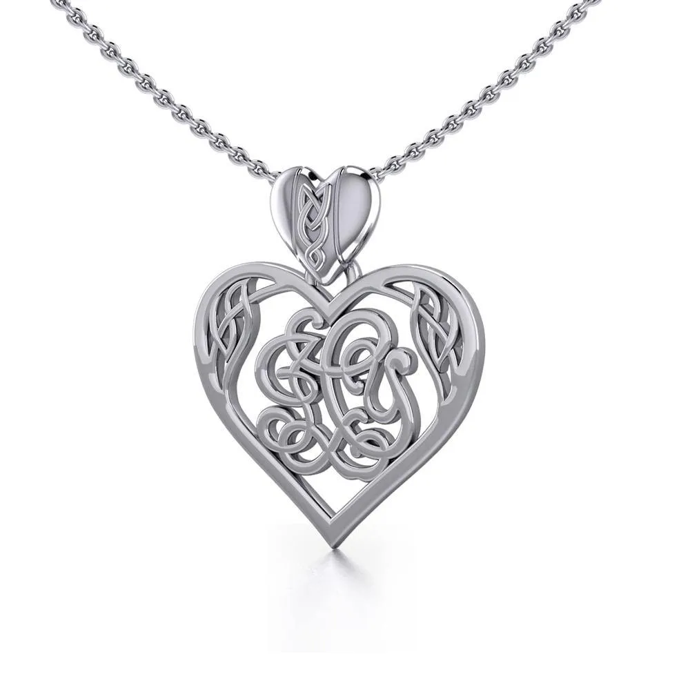 I LOVE YOU Monogramming Celtic Heart Silver Pendant TPD5195