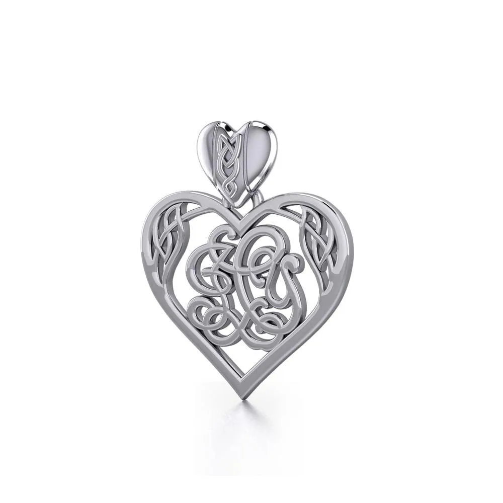I LOVE YOU Monogramming Celtic Heart Silver Pendant TPD5195