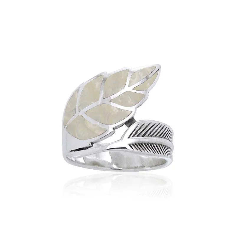 Inlay Leaf Silver Ring TRI1111