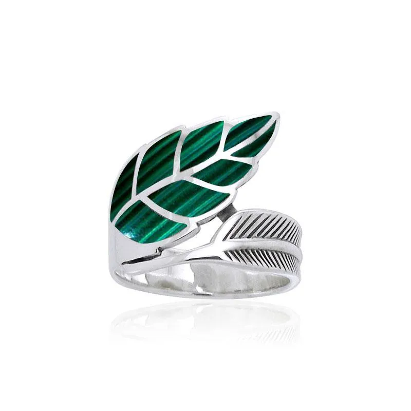 Inlay Leaf Silver Ring TRI1111