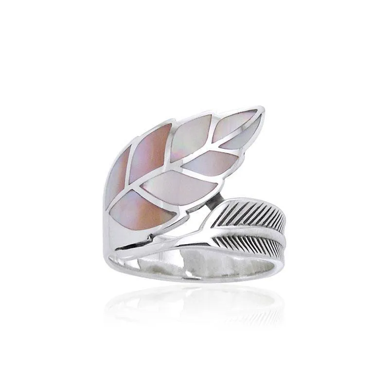 Inlay Leaf Silver Ring TRI1111