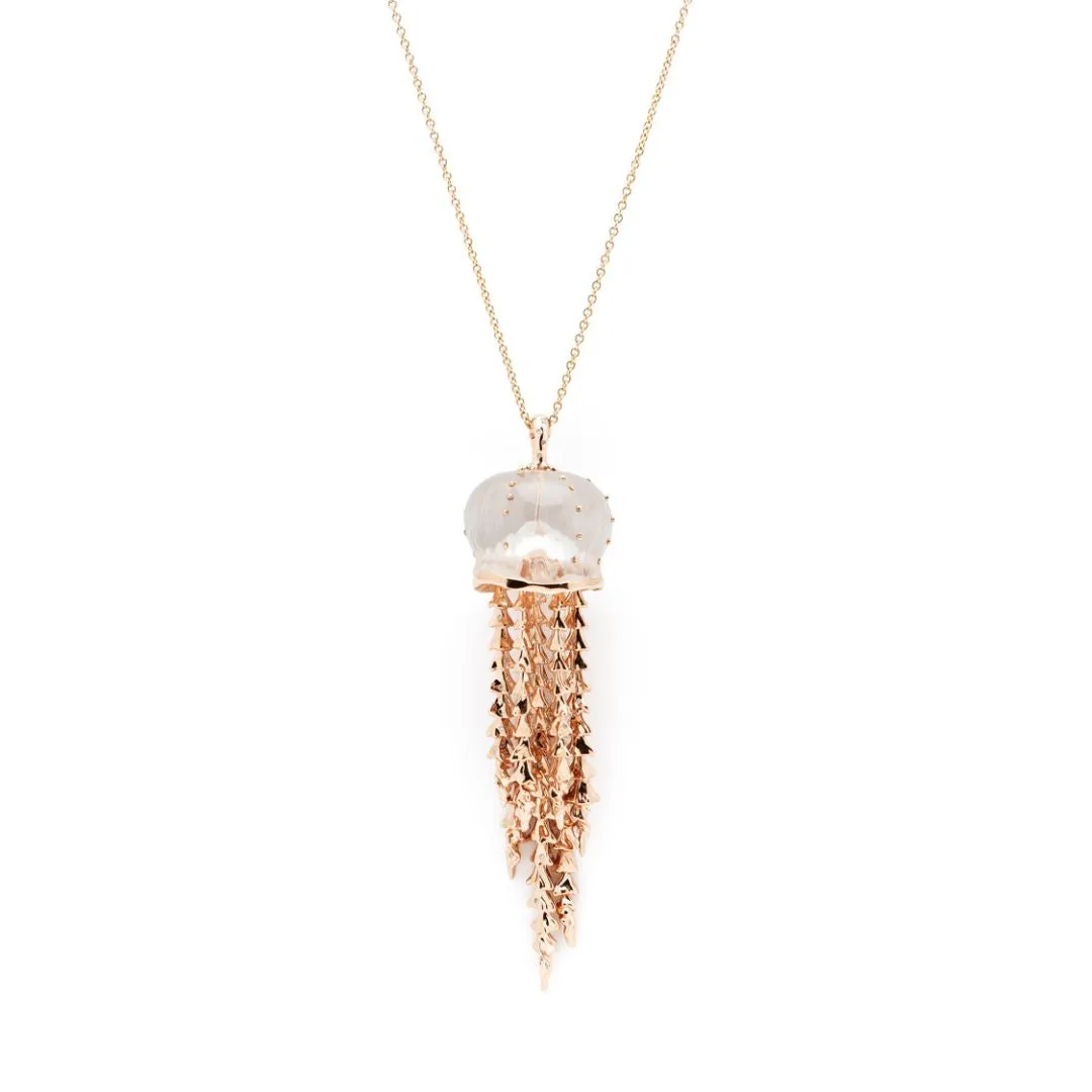 Jellyfish Quartz Pendant with Rose Gold Tentacles and Diamonds