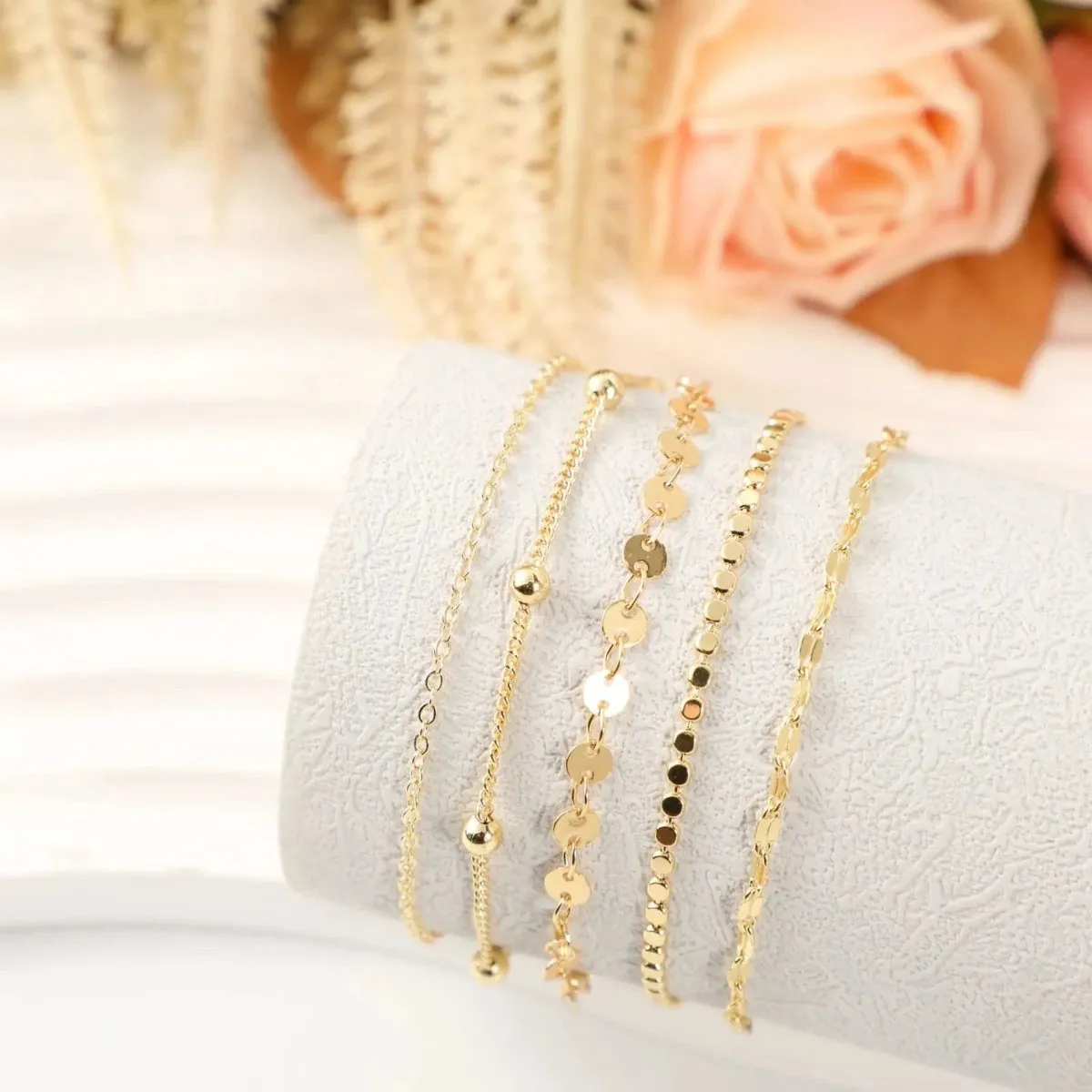 Kyerlyn Dainty Gold 5 Layer Dot Bracelets