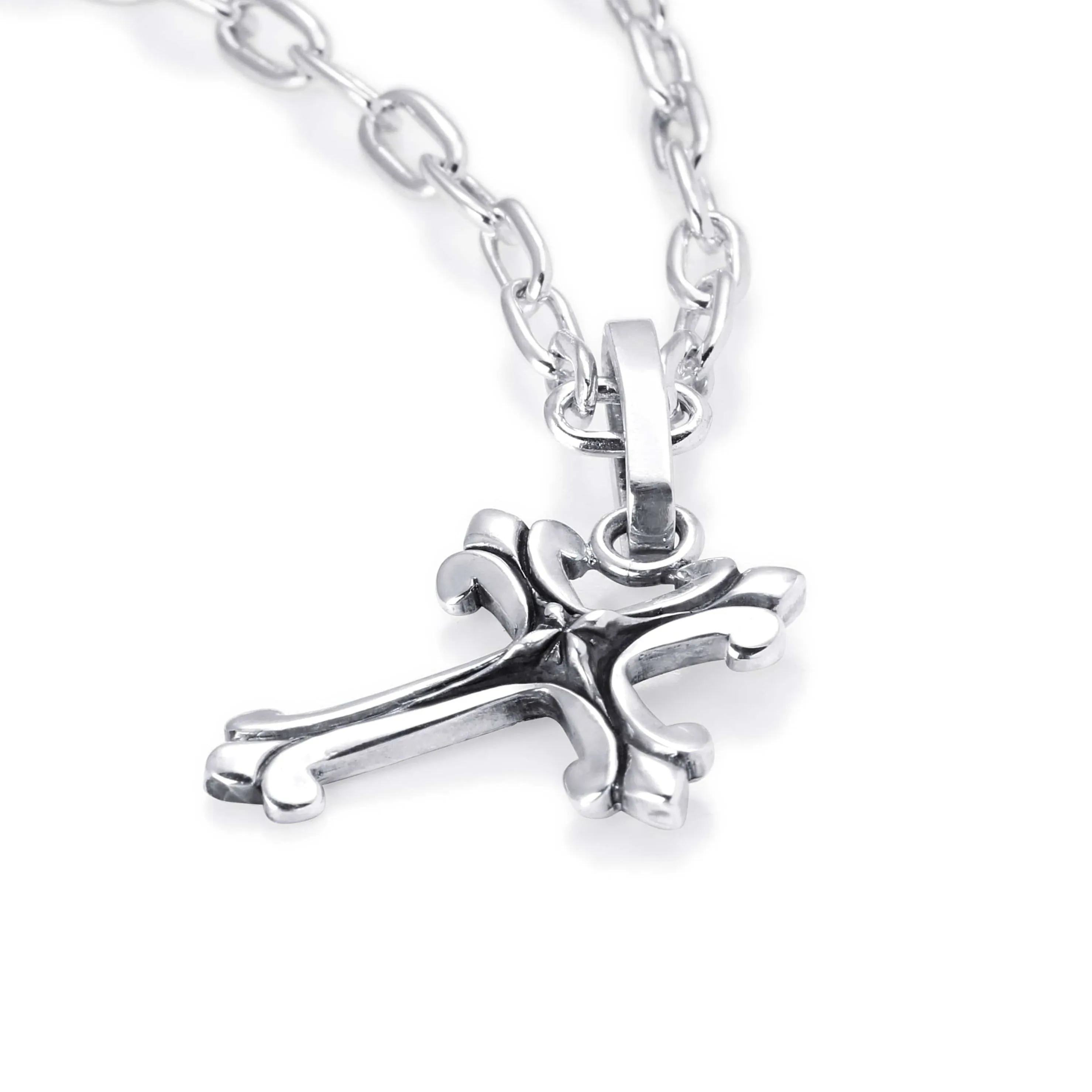 Large Ornate Cross on Edge In Sterling Silver, 42mm