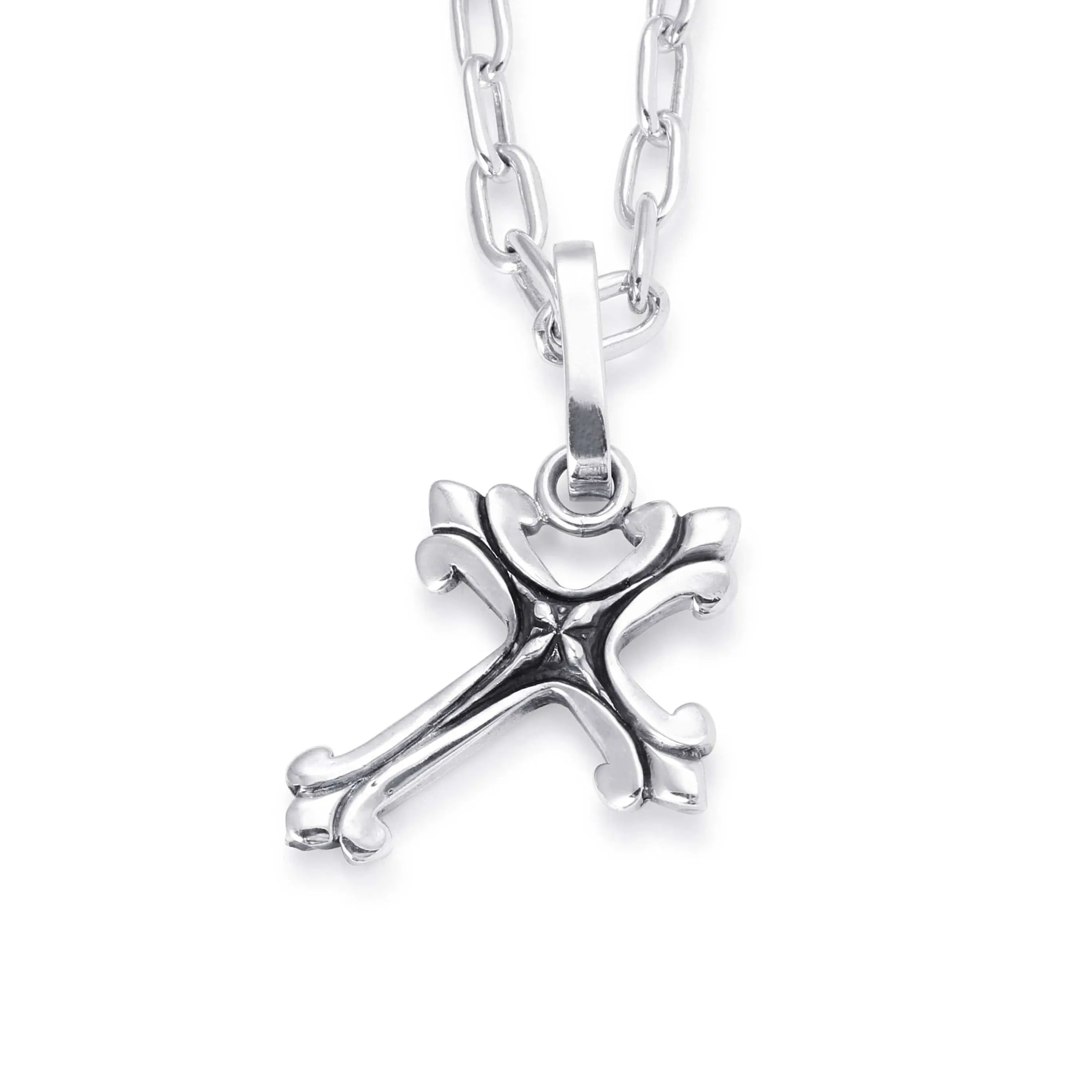 Large Ornate Cross on Edge In Sterling Silver, 42mm
