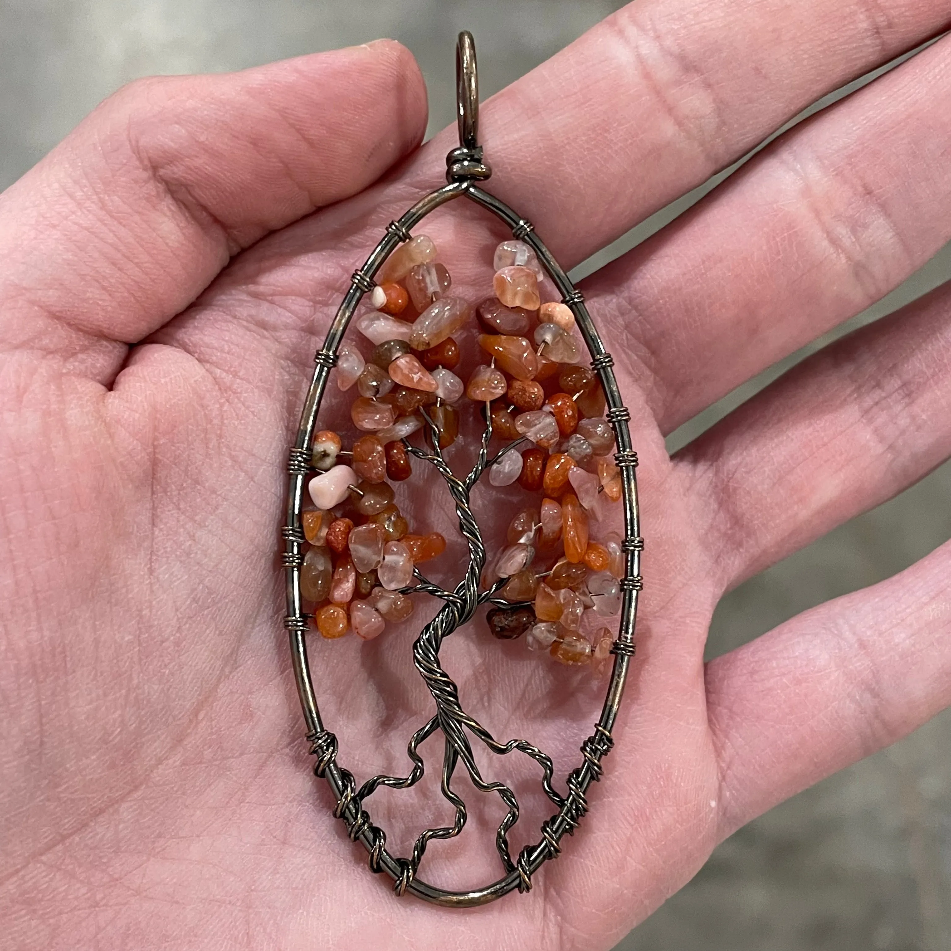 Large Oval Tree of Life Pendant in Bronze – Assorted Stones