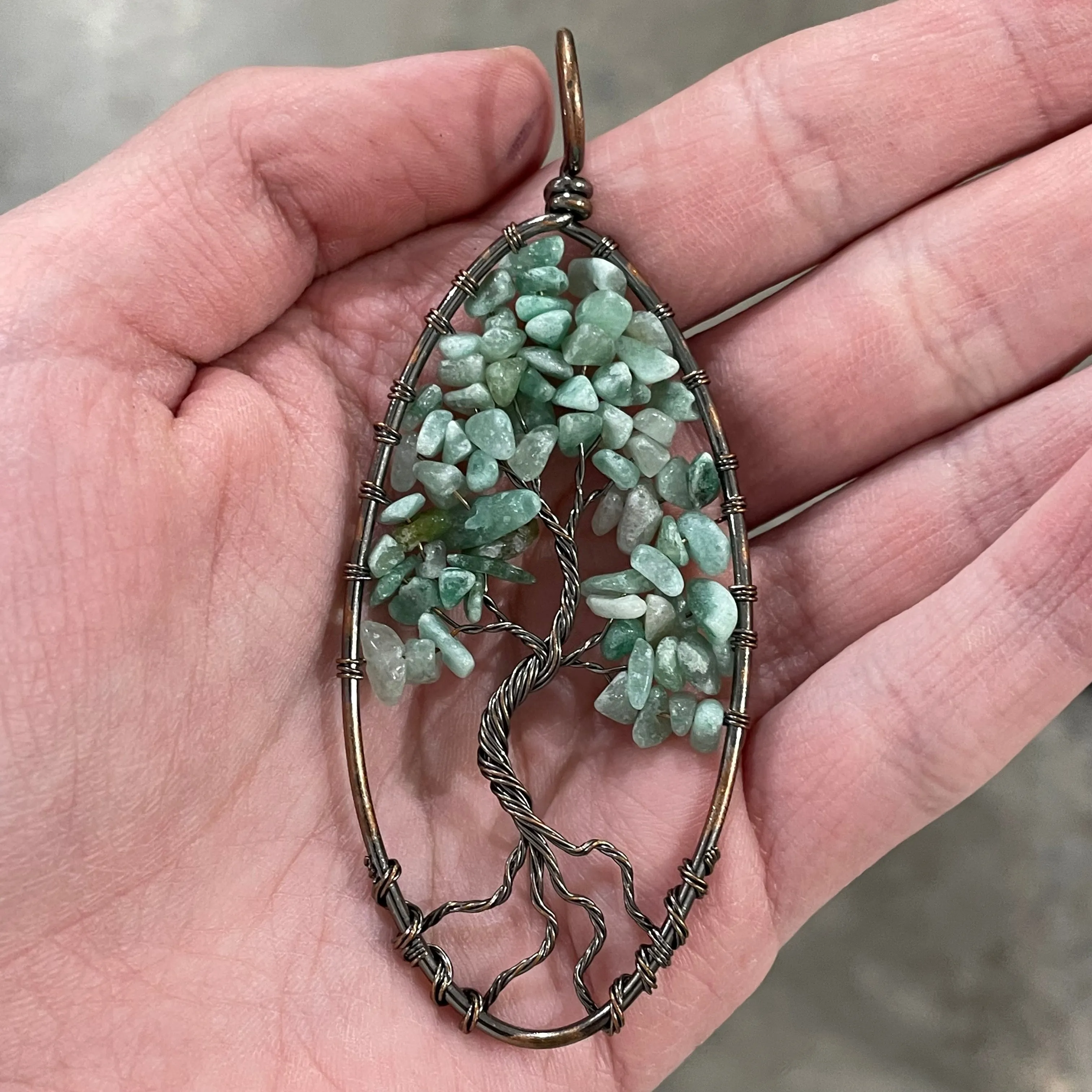 Large Oval Tree of Life Pendant in Bronze – Assorted Stones
