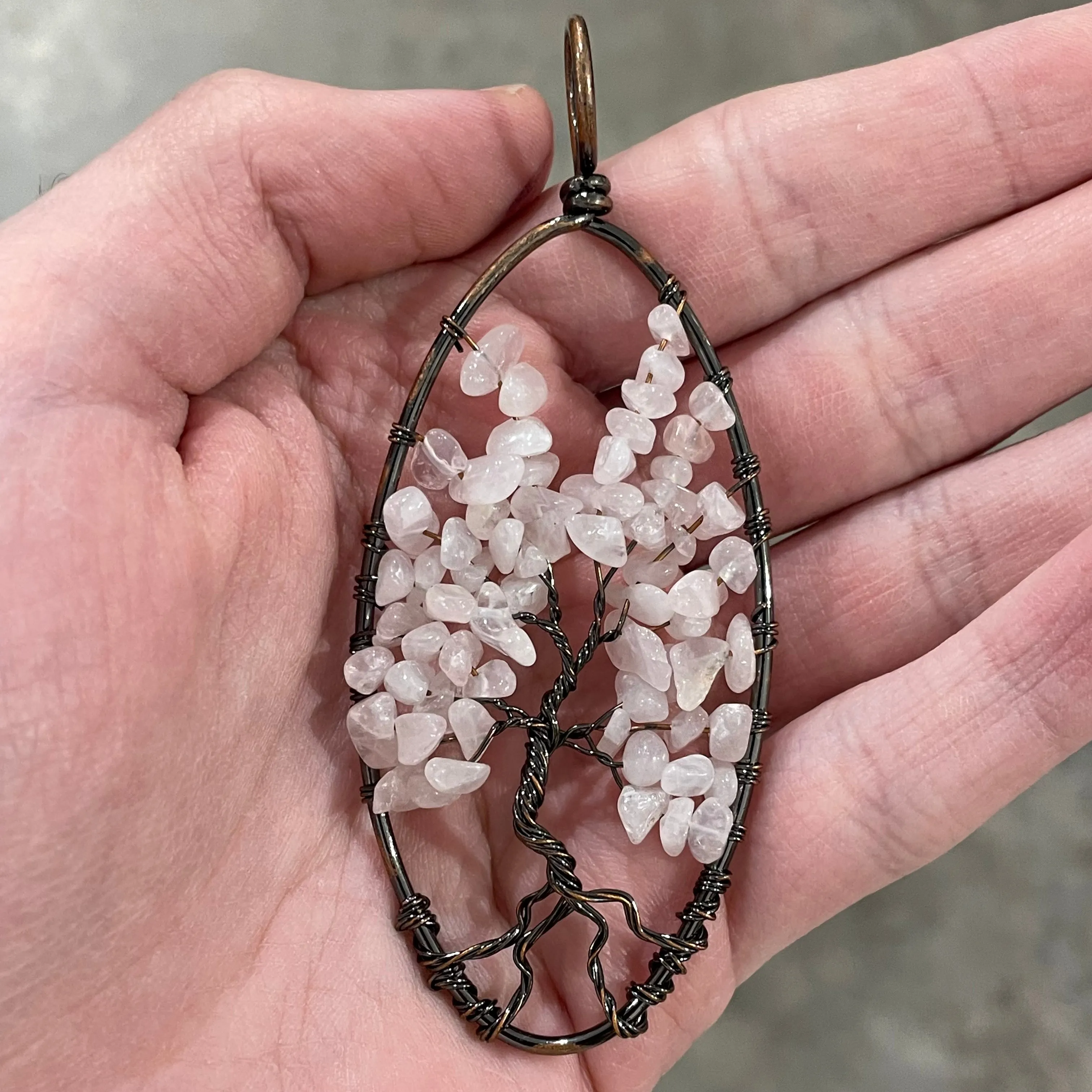 Large Oval Tree of Life Pendant in Bronze – Assorted Stones