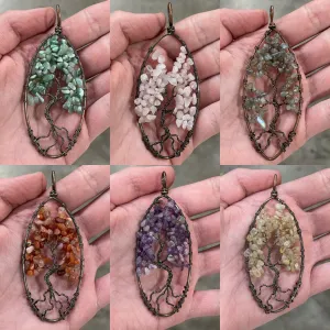 Large Oval Tree of Life Pendant in Bronze – Assorted Stones