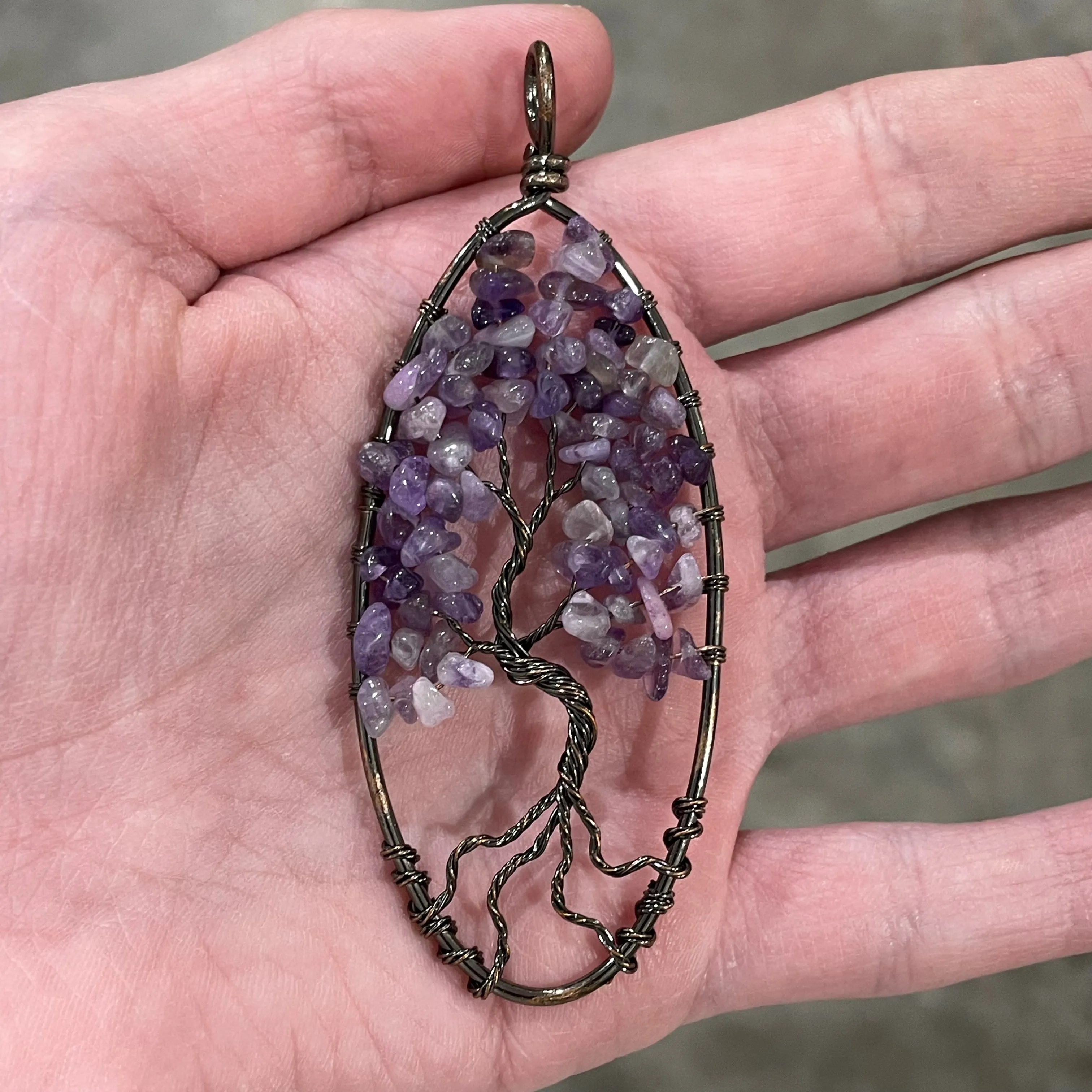 Large Oval Tree of Life Pendant in Bronze – Assorted Stones