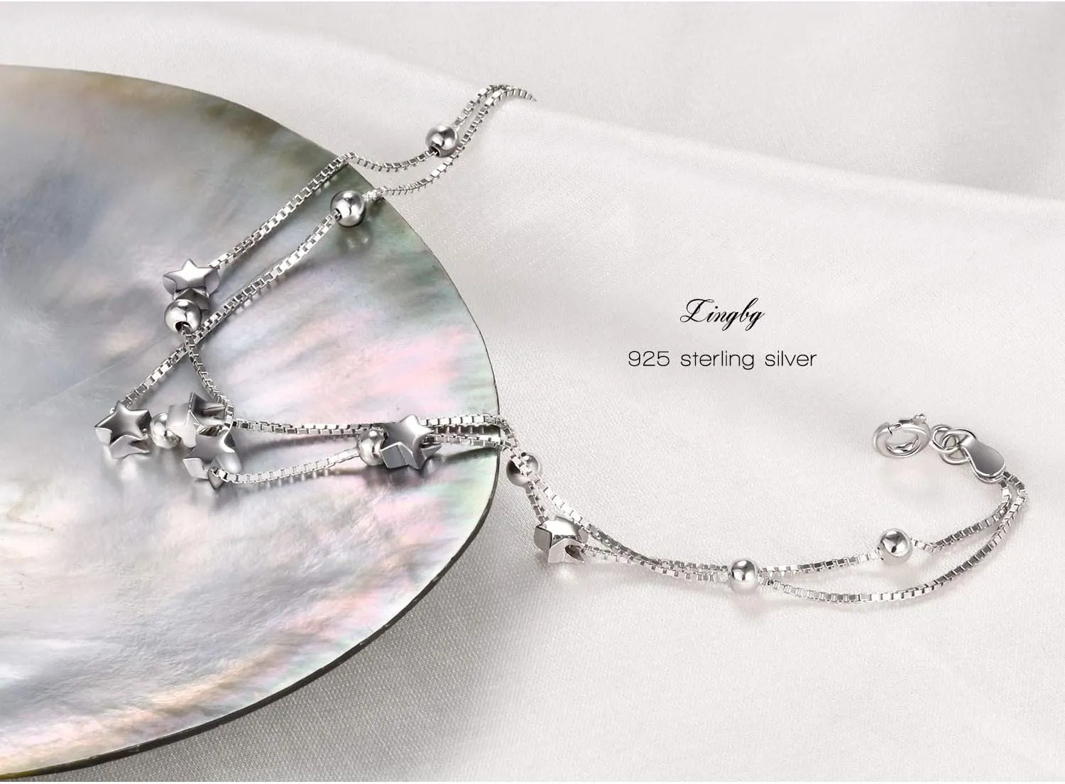Layered Bracelets 925 Sterling Silver Heart Love Bracelets Star Bracelets for Women Double-Stranded Bracelets Adjustable Bracelets Mother's Day Jewelry Gifts