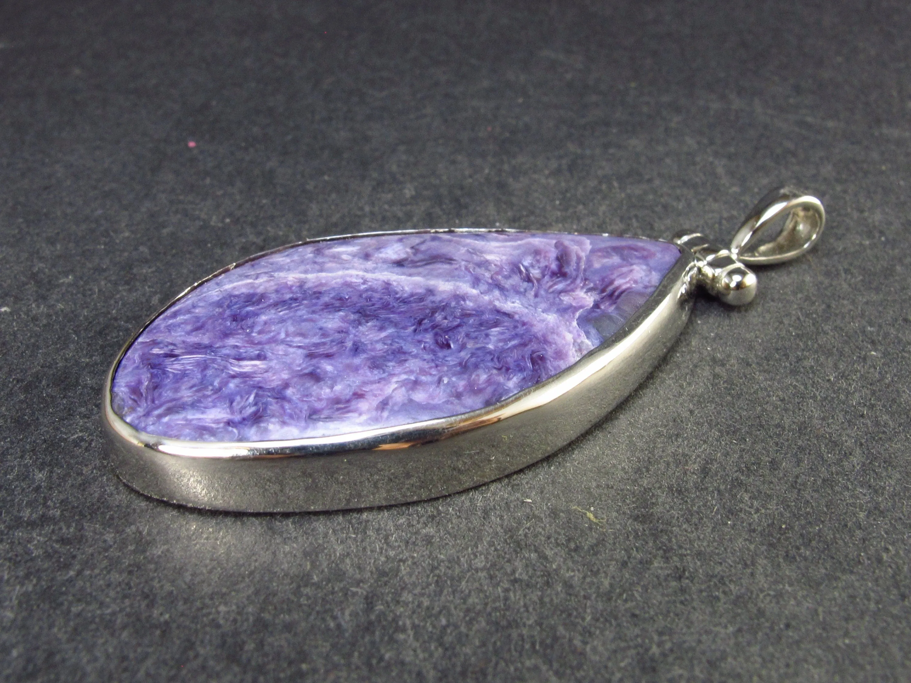 Lilac Stone!!! Stunning Silky Charoite Sterling Silver Pendant From Russia - 2.3" - 15.1 Grams