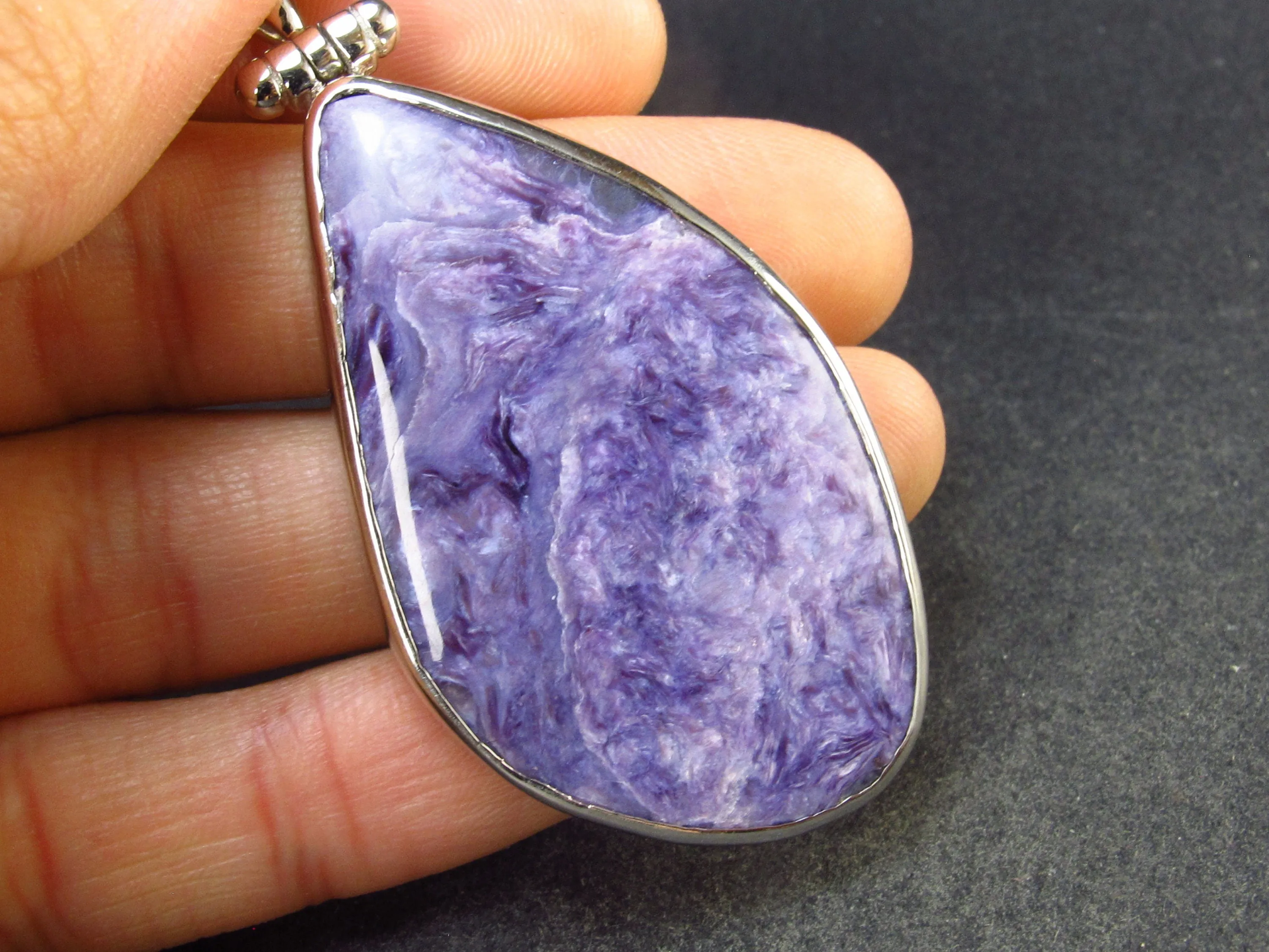 Lilac Stone!!! Stunning Silky Charoite Sterling Silver Pendant From Russia - 2.3" - 15.1 Grams
