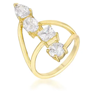 LOVCIA Elegant 3CT Goldtone Ring with Dazzling CZ Gemstones