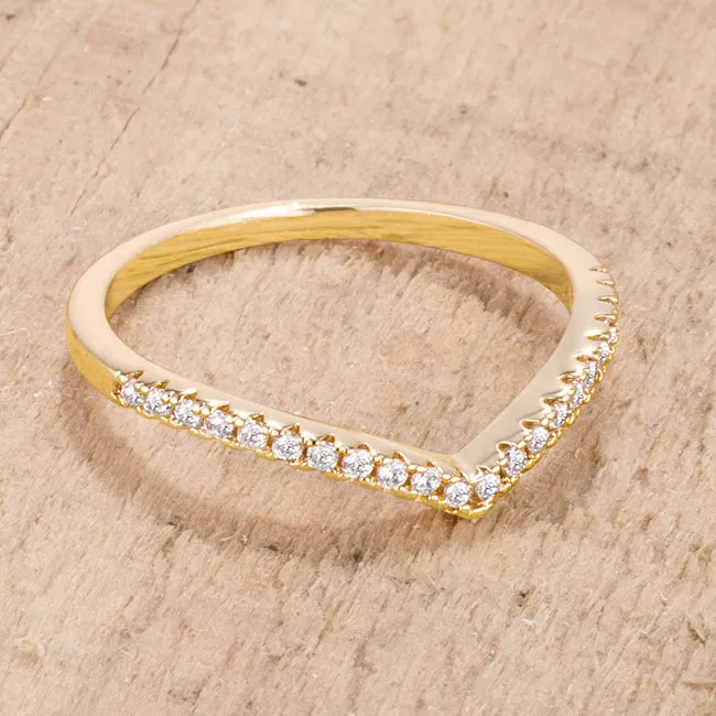 LOVCIA Elegant Goldtone Chevron Ring with Sparkling CZ Stones