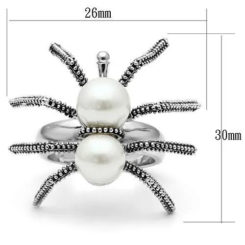 LOVCIA Elegant Rhodium-Plated Brass Ring Featuring a White Synthetic Pearl