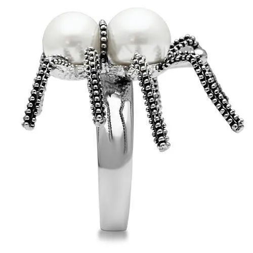 LOVCIA Elegant Rhodium-Plated Brass Ring Featuring a White Synthetic Pearl