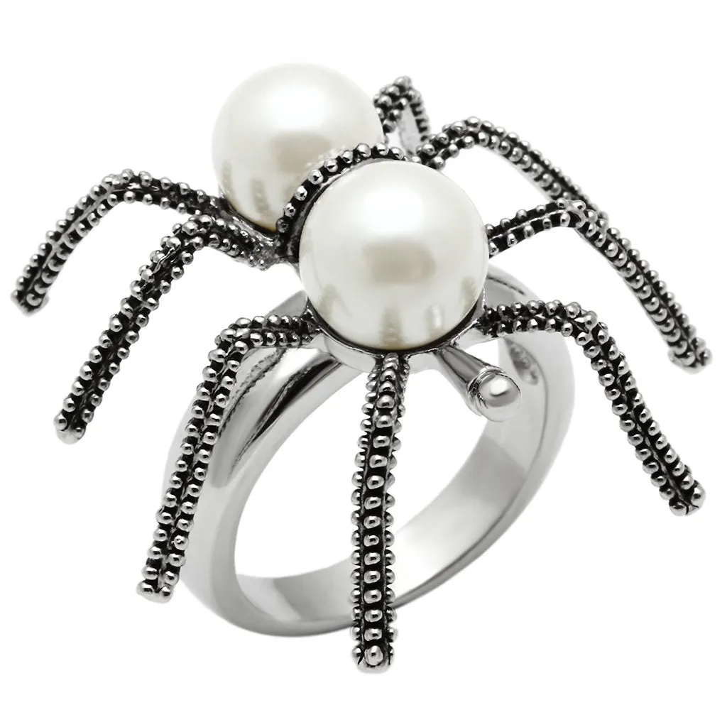 LOVCIA Elegant Rhodium-Plated Brass Ring Featuring a White Synthetic Pearl