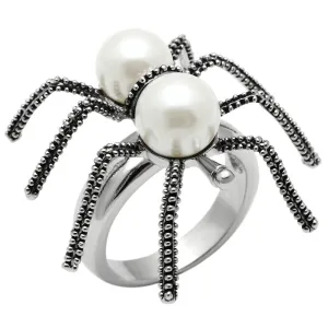 LOVCIA Elegant Rhodium-Plated Brass Ring Featuring a White Synthetic Pearl