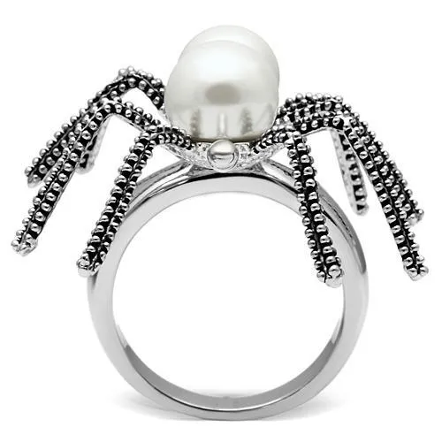 LOVCIA Elegant Rhodium-Plated Brass Ring Featuring a White Synthetic Pearl