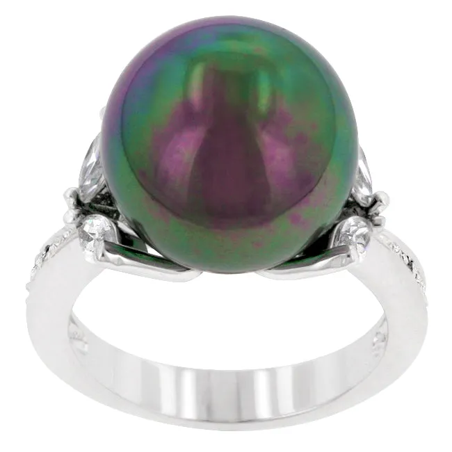 LOVCIA Elegant Tahitian Rhodium-Plated Princess Ring