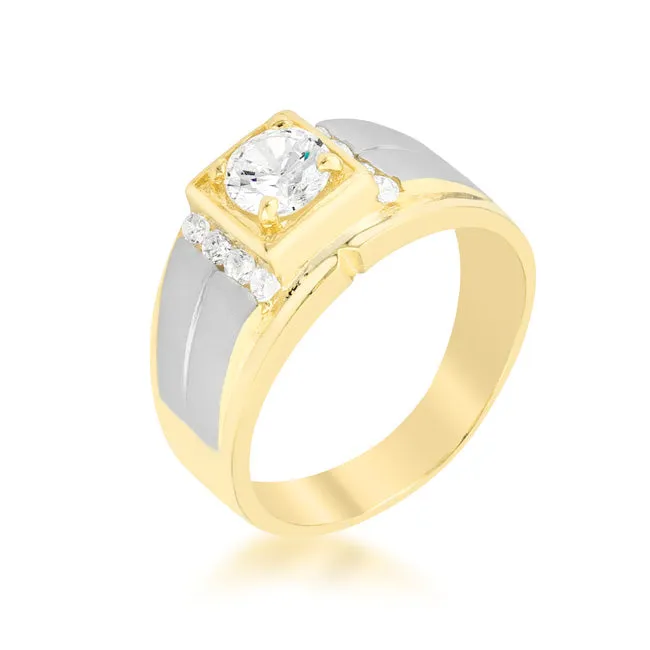 LOVCIA Elegant Two-Tone Men's Ring with Cubic Zirconia