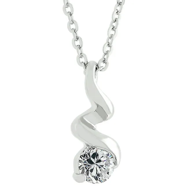 LOVCIA Rhodium-Plated Twisted Ribbon Pendant with Cubic Zirconia