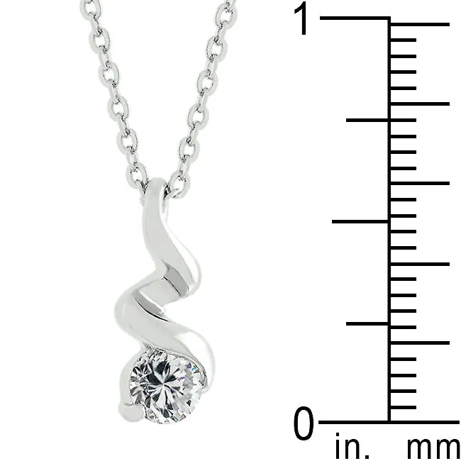 LOVCIA Rhodium-Plated Twisted Ribbon Pendant with Cubic Zirconia
