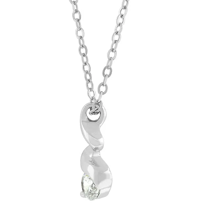LOVCIA Rhodium-Plated Twisted Ribbon Pendant with Cubic Zirconia
