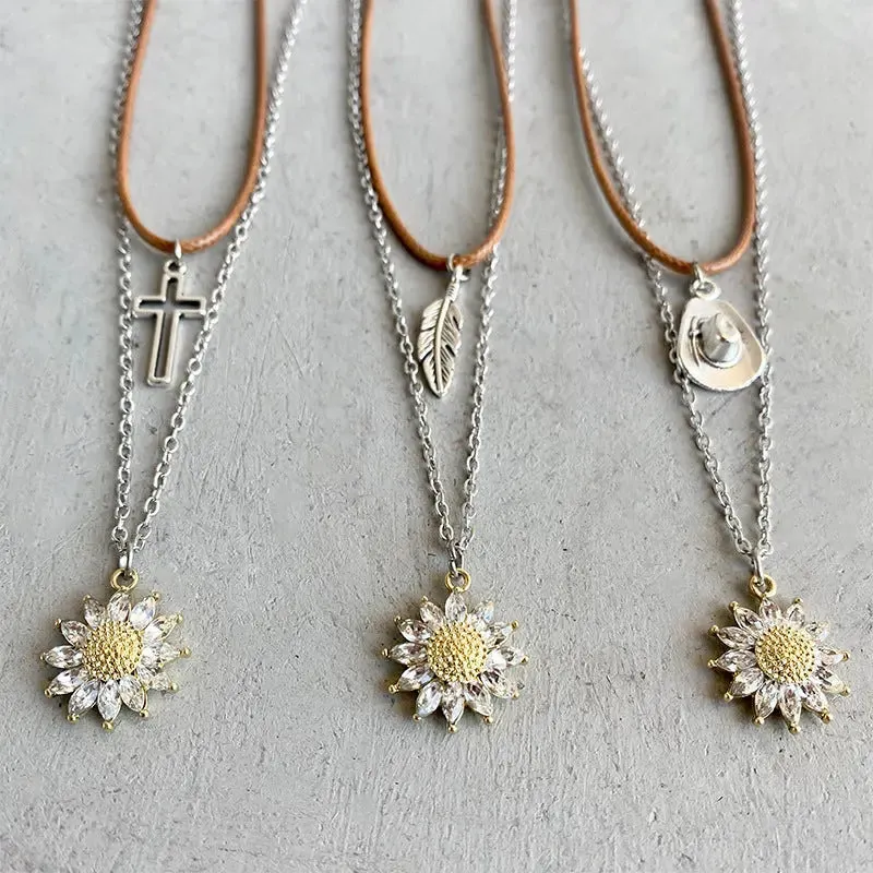 LOVCIA Sunflower Pendant Necklace Set