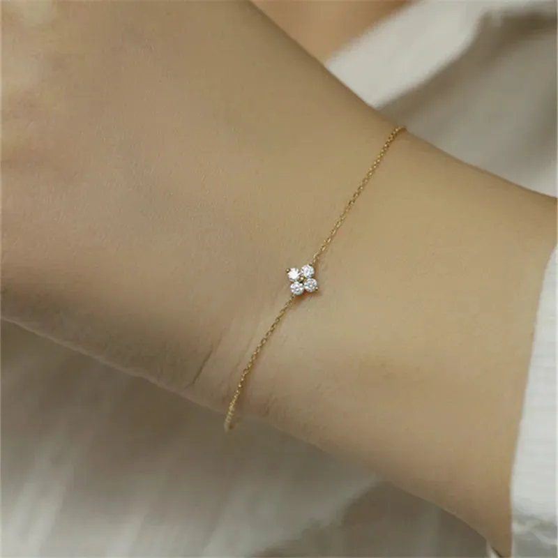 Luxury Dainty 925 Sterling Silver Turquoise Crystals Four Leaf Clover Pendant Necklaces for Women Petal Patter Popular Jewelry
