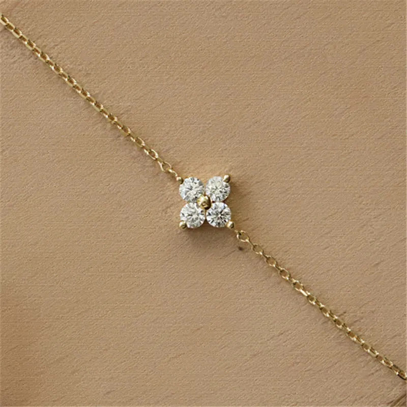 Luxury Dainty 925 Sterling Silver Turquoise Crystals Four Leaf Clover Pendant Necklaces for Women Petal Patter Popular Jewelry