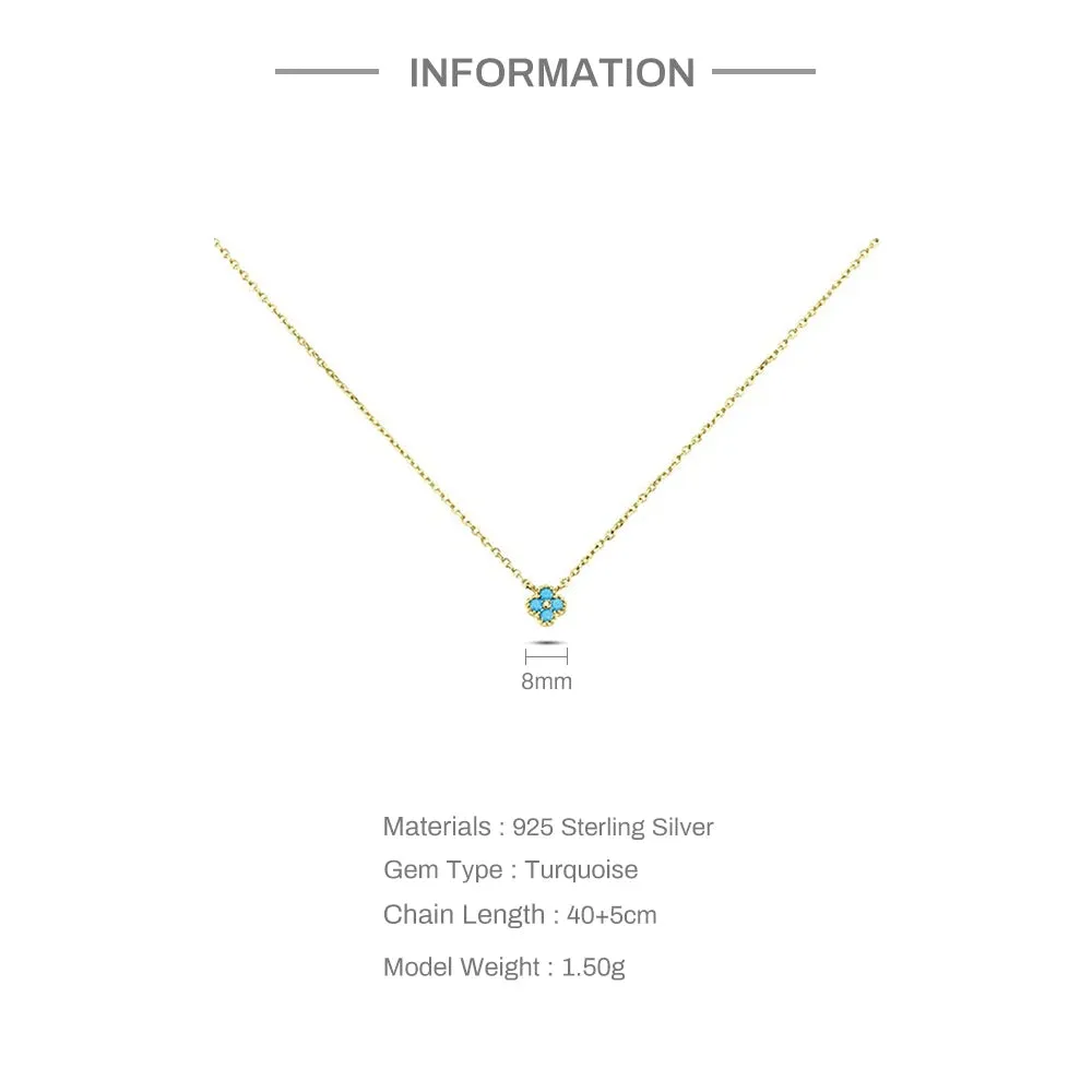 Luxury Dainty 925 Sterling Silver Turquoise Crystals Four Leaf Clover Pendant Necklaces for Women Petal Patter Popular Jewelry