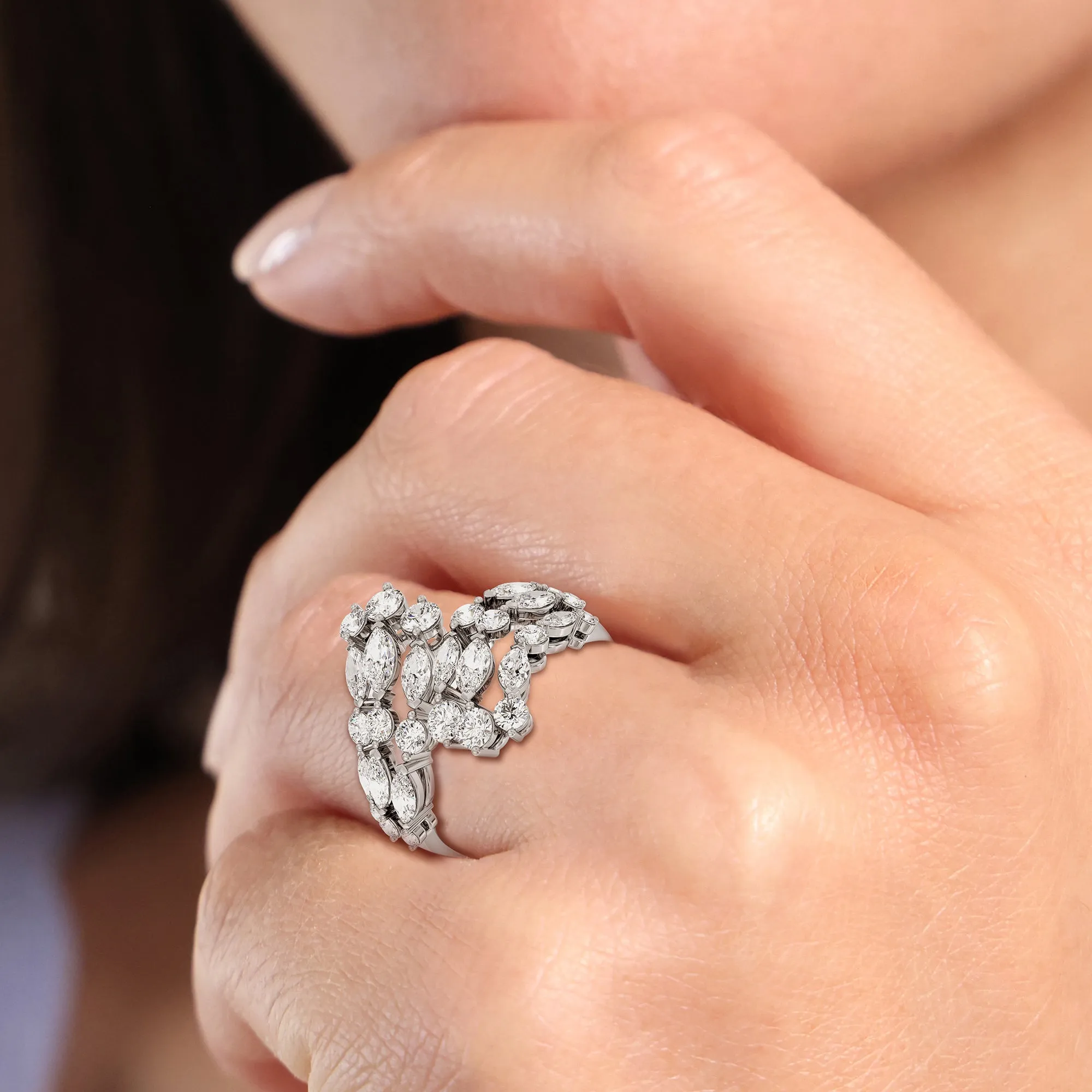 Marquise and Round Bypass Fashion Ring