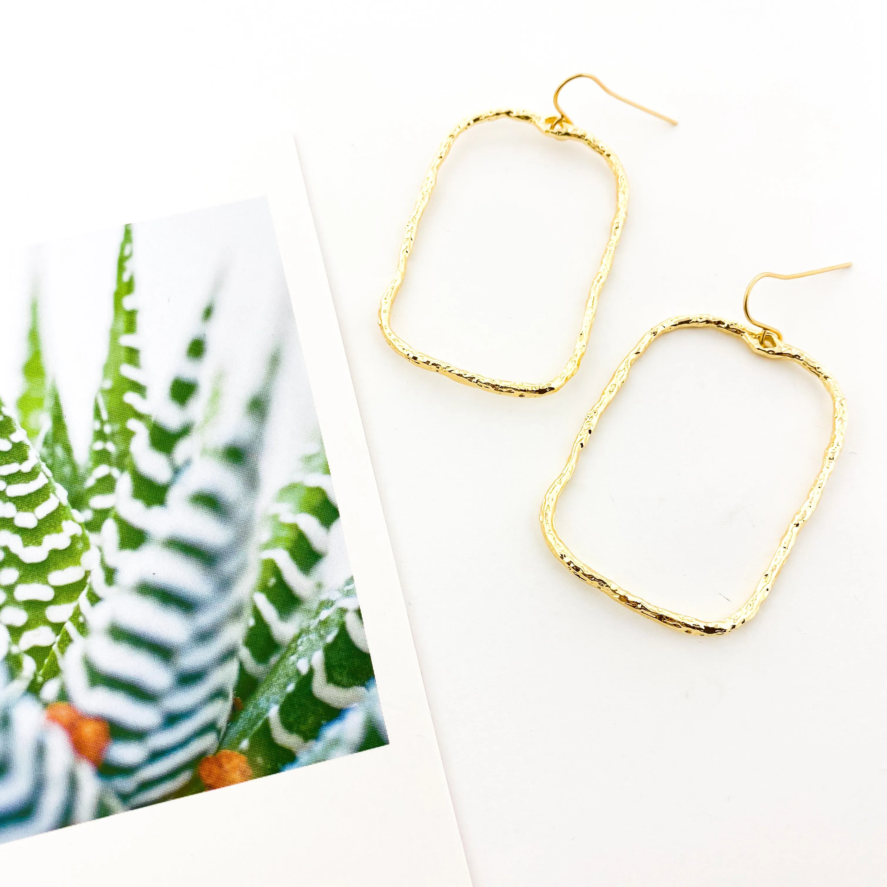 Mira Twisted Hammered Wide Rectangle Earrings