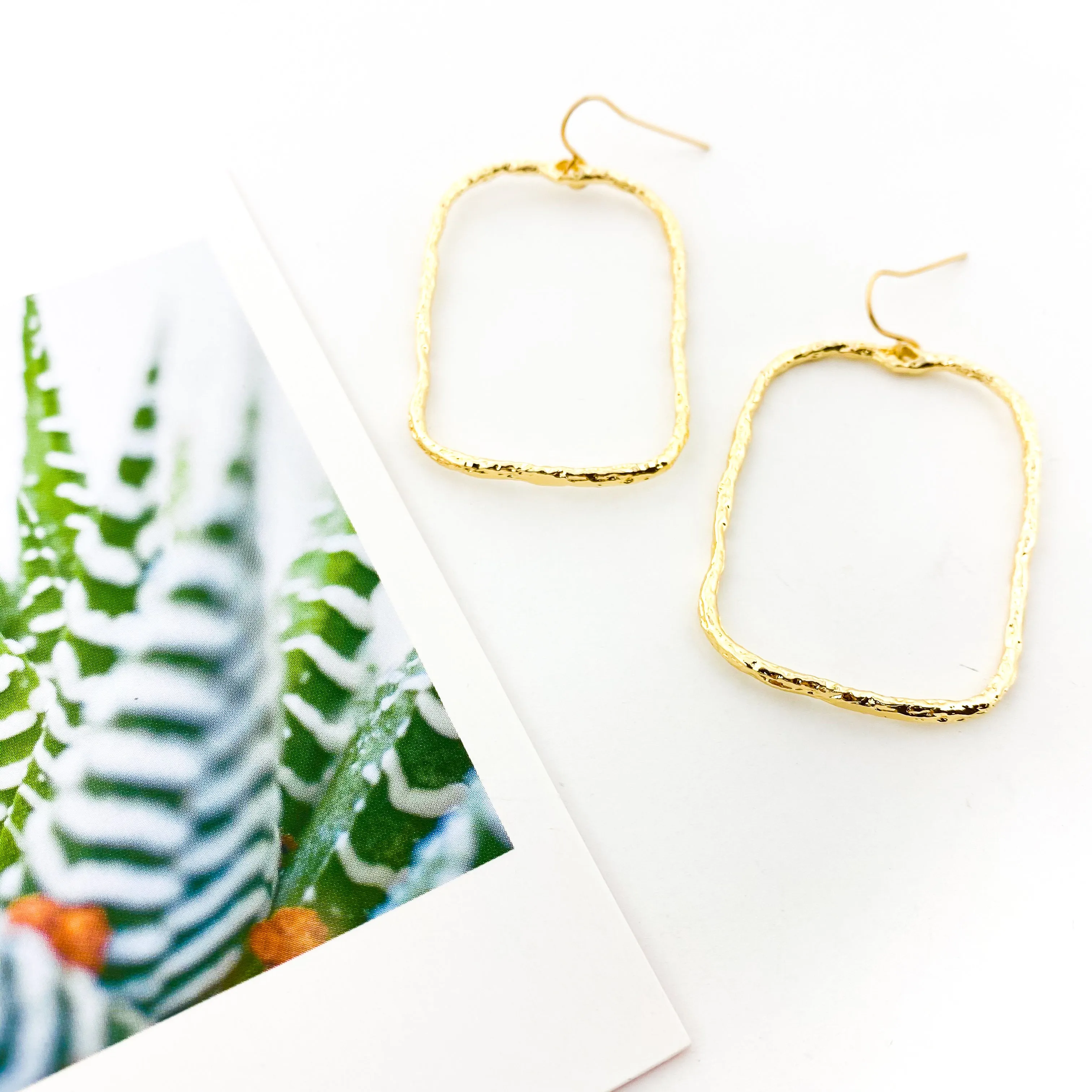 Mira Twisted Hammered Wide Rectangle Earrings