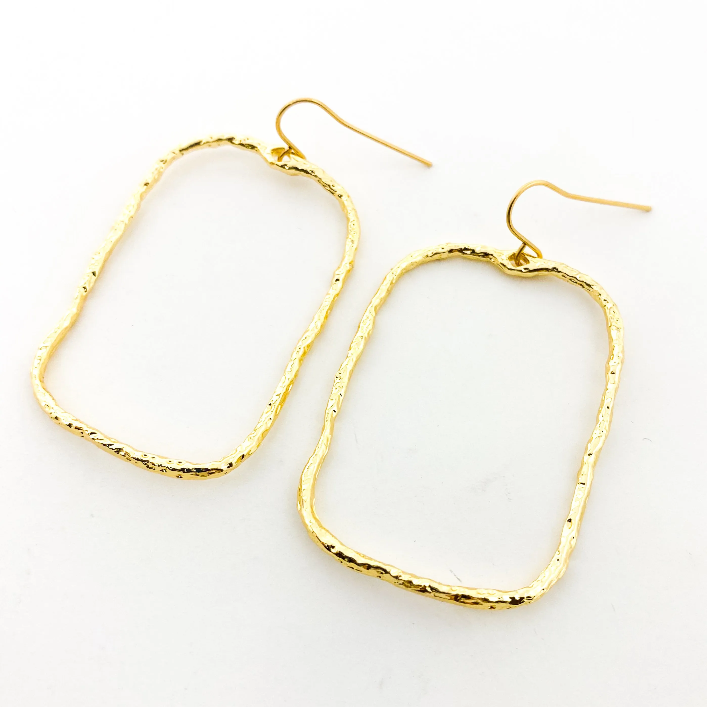 Mira Twisted Hammered Wide Rectangle Earrings