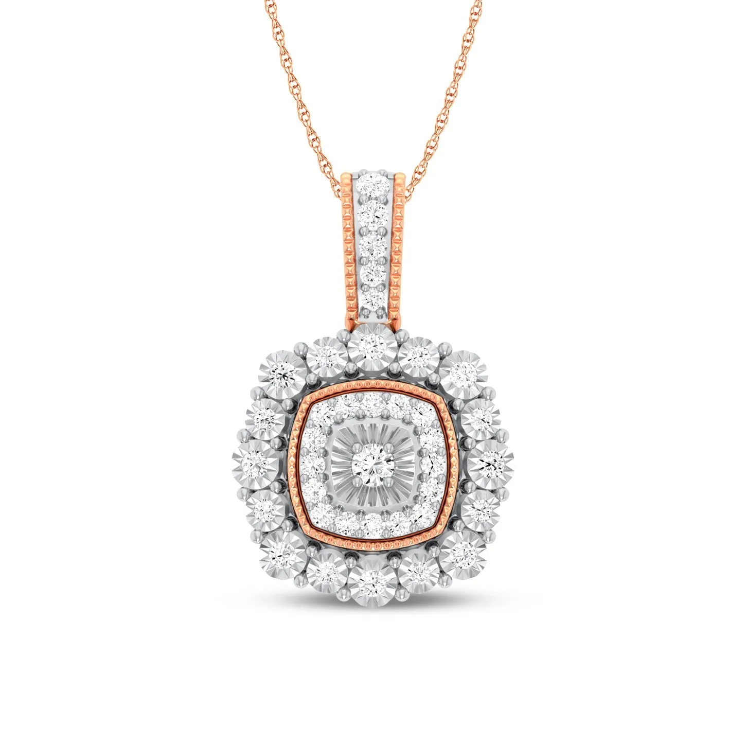 Miracle Little Halo Necklace with 0.15ct of Diamonds in 9ct Rose Gold