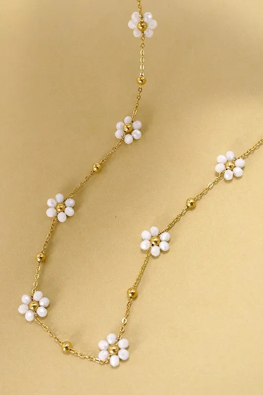 Multi Beaded Flower Charm Necklace