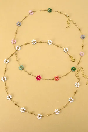 Multi Beaded Flower Charm Necklace