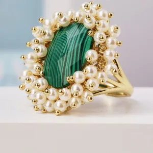 Natural Gemstone & Pearl Oval Ring