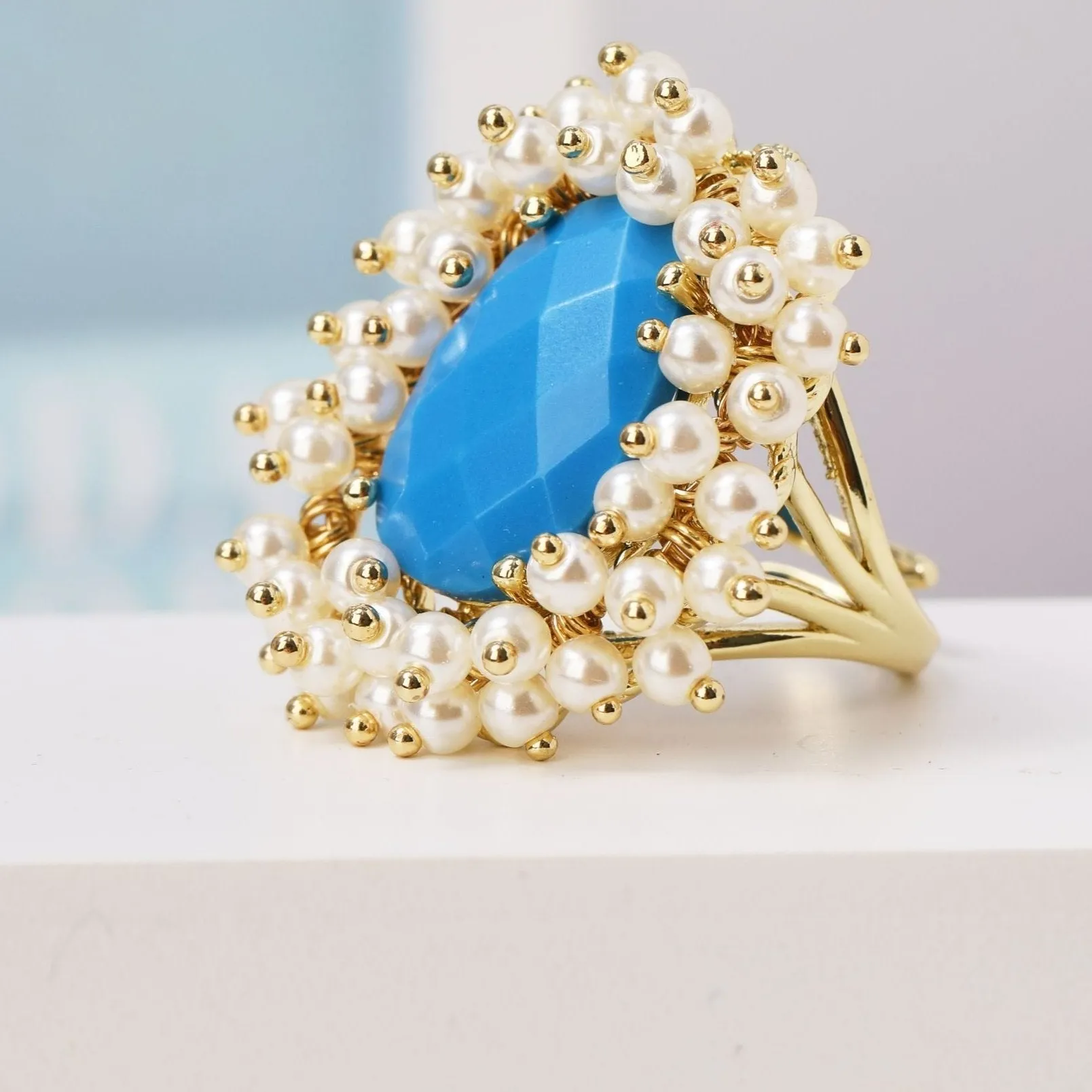 Natural Gemstone & Pearl Oval Ring
