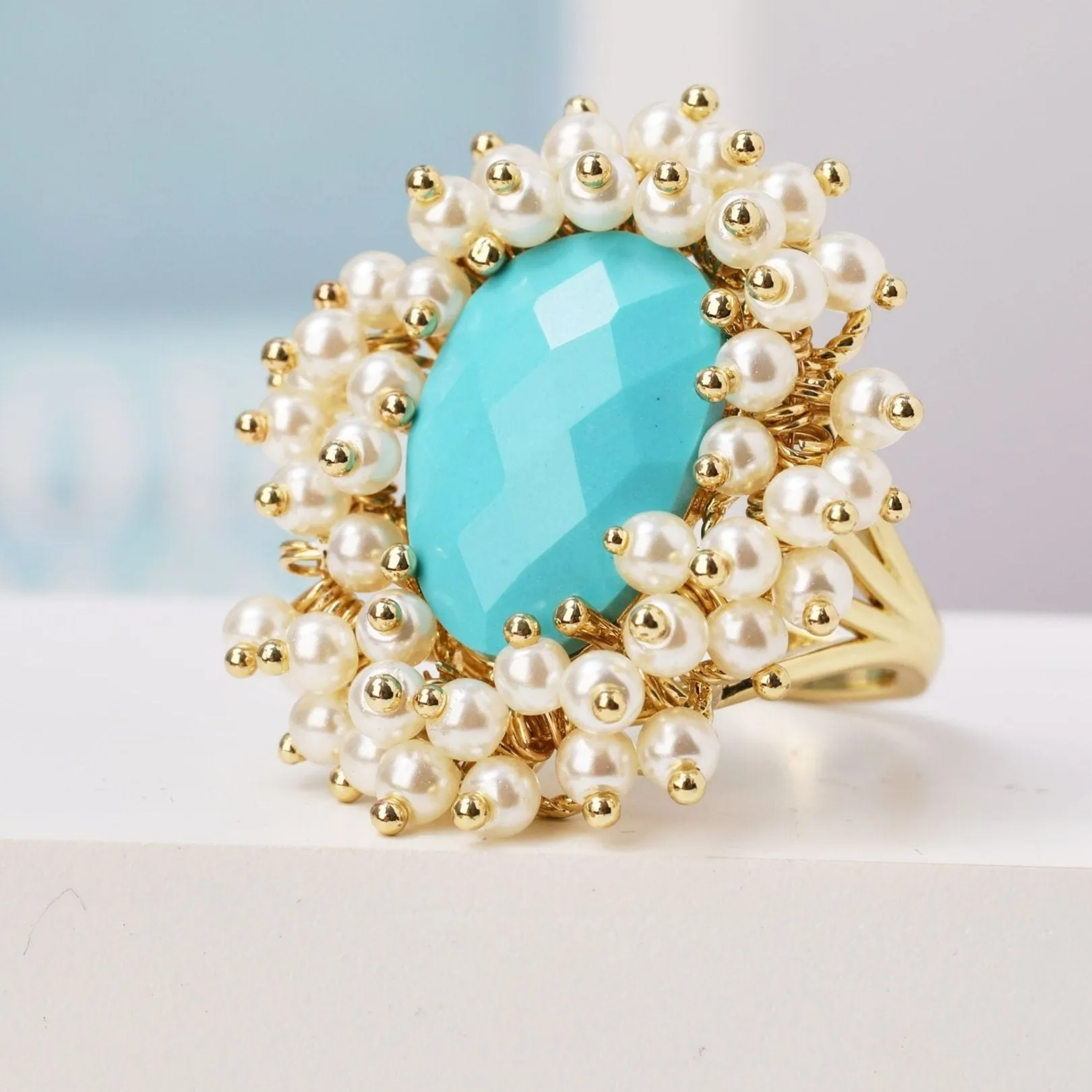 Natural Gemstone & Pearl Oval Ring