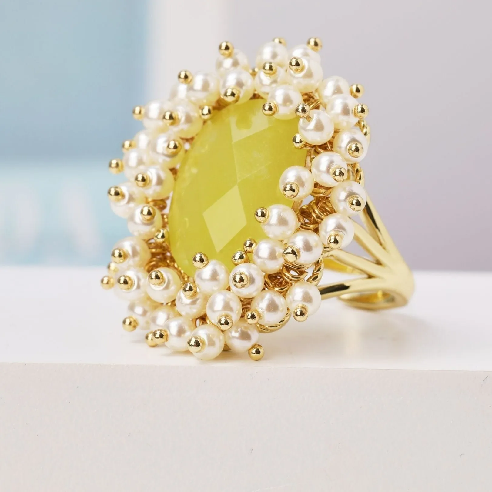 Natural Gemstone & Pearl Oval Ring