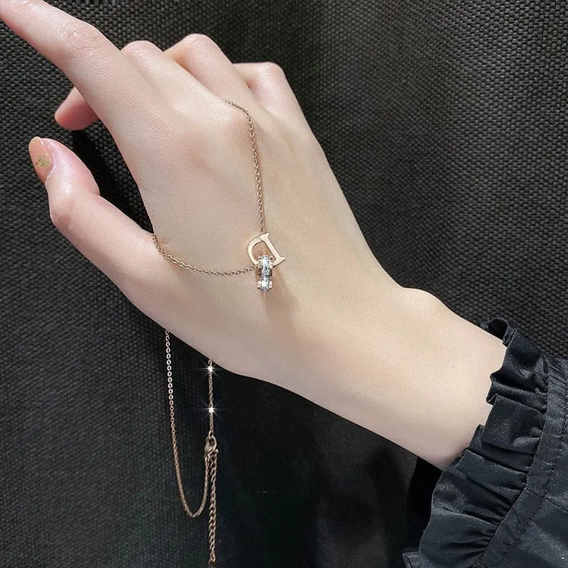 New Classic Zircon D Letter Pendant Titanium Steel Short Necklace For Woman